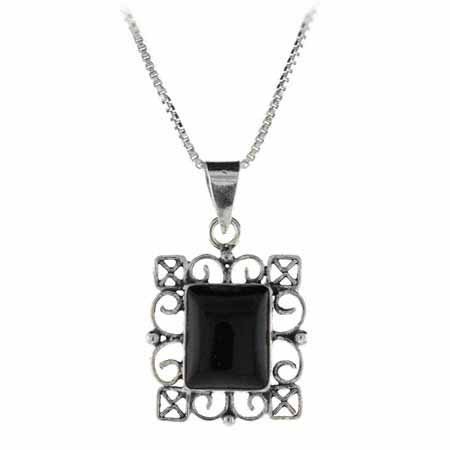 Sterling Silver Onyx Filigree Rectangle Pendant P8030CBO