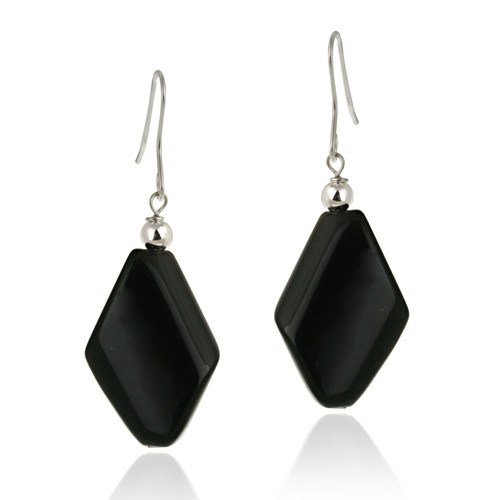 Sterling Silver Onyx Geometric Dangle Earrings E11785O