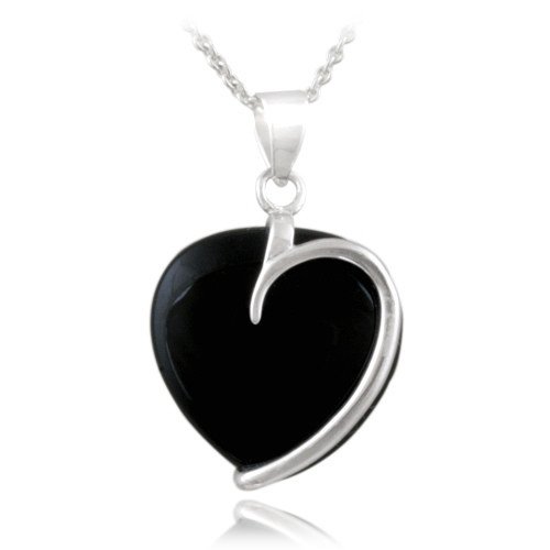 Sterling Silver Onyx Heart Necklace P12748O