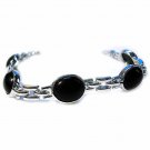 Sterling Silver Onyx Oval Bar Link Bracelet 1116