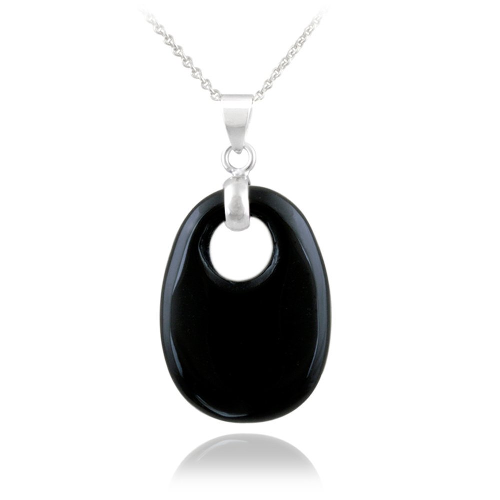 Sterling Silver Onyx Oval Necklace P12747O