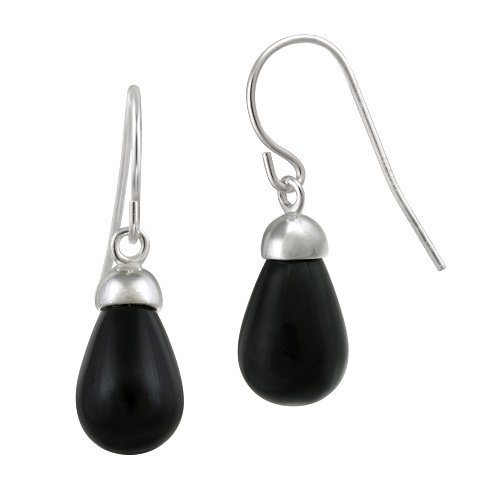 Sterling Silver Onyx Raindrop Dangle Earrings E12746O