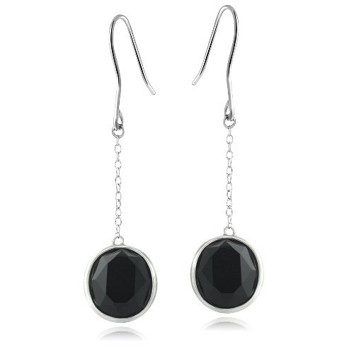 Sterling Silver Onyx Round Dangle Earrings E13581O