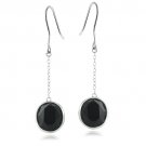 Sterling Silver Onyx Round Dangle Earrings E13581O