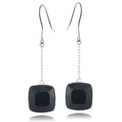 Sterling Silver Onyx Square Dangle Earrings E135843O