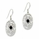 Sterling Silver Onyx Stone Filigree Oval Dangle Earrings E9576O