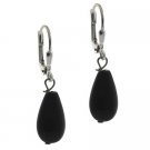 Sterling Silver Onyx Stone Teardrop Lever-Back Earrings E9917O