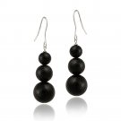 Sterling Silver Onyx Three-Stone Drop Earrings E12156O