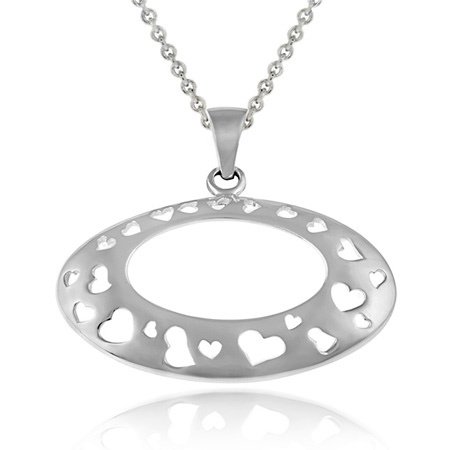 Sterling Silver Open Circle with Heart Shaped Cutouts Pendant P10825