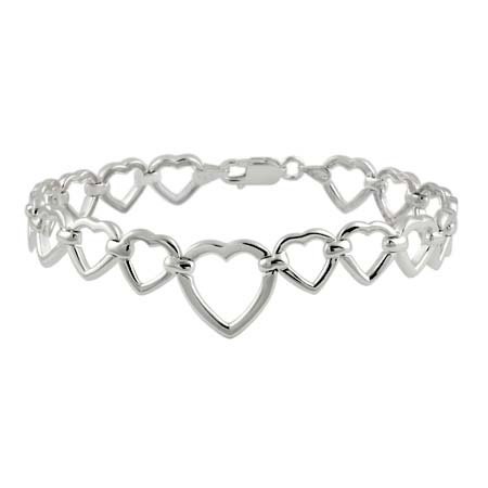 Sterling Silver Open Hearts Link Bracelet B10600