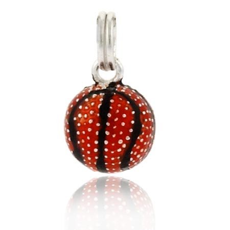 Sterling Silver Orange & Black Enamel Sport BasketBall Charm Pendant Fun! CH9458