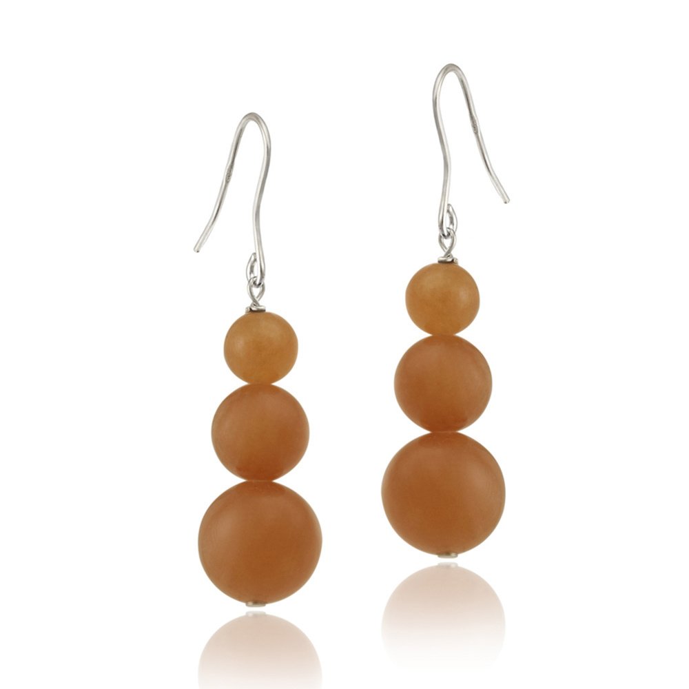 Sterling Silver Orange Aventurine Three-Stone Drop Earrings E12156OAV