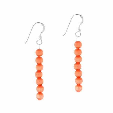 Sterling Silver Orange Cats Eye Beaded Dangle Earrings E9078R
