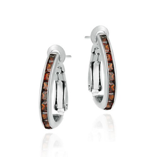 Sterling Silver Orange CZ Half Hoop Earrings E2863OR