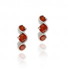 Sterling Silver Orange CZ Three Stone S Design Earrings E4318OR