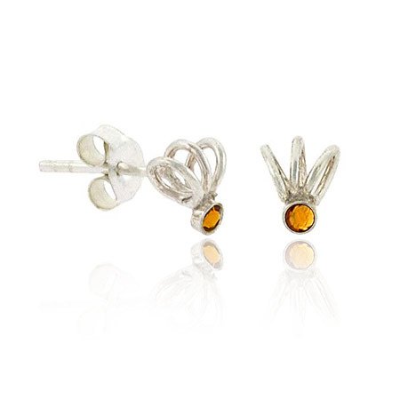 Sterling Silver Orange Rhinestone Swirl Children's Stud Earrings E9599OR