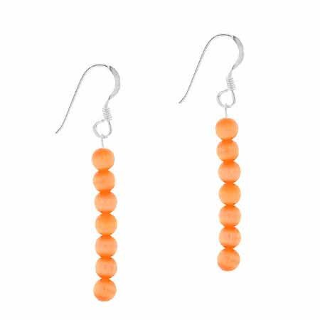 Sterling Silver Orange Simulated Cats Eye 6 Bead Dangle Hook Earrings E9078OR