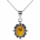 Sterling Silver Oval Amber Filigree Design Pendant P8382AR