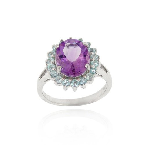 Sterling Silver Oval Amethyst and Blue Topaz Cocktail Ring Size 8 R11296ABT-8
