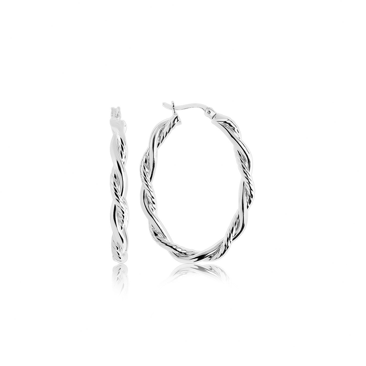 Sterling Silver Oval Hoop Braided Diamond Cut Earrings D16278404