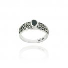 Sterling Silver Oval Onyx & Marcasite Filigree Band Ring Size 8 R11278O-8