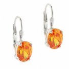 Sterling Silver Oval Orange cz Prong Set LeverBack Lever Back Earrings E4976OR