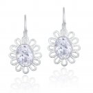 Sterling Silver Oval Prong Set Simulated Diamond cz Flower LeverBack Lever Back Earrings E8002