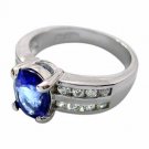 Sterling Silver Oval Tanzanite CZ & Double Row CZ Ring Size 8 1651-8