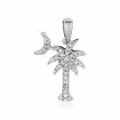 Sterling Silver Palm Tree and Crescent Moon Pendant with Cubic Zirconias Sterling Silver