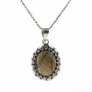Sterling Silver Picture Jasper Bali Beaded Oval Pendant P8423PJ