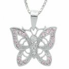 Sterling Silver Pink & Clear CZ Filigree Butterfly Pendant 2270