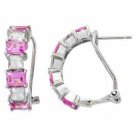 Sterling Silver Pink & Clear CZ Pattern Half Hoop Earrings E4310LPZ