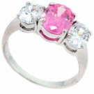 Sterling Silver Pink & Clear CZ Three Stone Ring Size 9 R4314LPZ-9