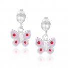 Sterling Silver Pink & Red Enamel Butterfly Girls Dangle Earrings E13747M