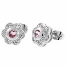 Sterling Silver Pink & White CZ Flower Stud Earrings E4281LPZ