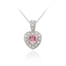 Sterling Silver Pink and Simulated Diamond CZ Heart Pendant 2032