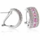 Sterling Silver Pink and White CZ Half-Hoop Earrings E2912