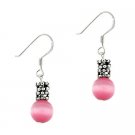 Sterling Silver Pink Cats Eye & Bali Bead Dangle Earrings E9785PK