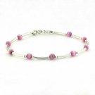 Sterling Silver Pink Cats Eye Bar and Bead Bracelet B4116PK