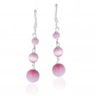 Sterling Silver Pink Cats Eye Bead Dangle Earrings E4541PK
