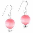 Sterling Silver Pink Cats Eye Bead Dangle Earrings E9203PK