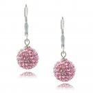 Sterling Silver Pink Crystal Fireball Leverback Dangle Earrings, 10mm E12658PK