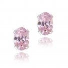 Sterling Silver Pink CZ 6x4mm Oval Stud Earrings E12305LPZ