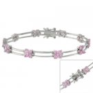 Sterling Silver Pink CZ Flower Link Bracelet B10733LPZ