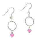 Sterling Silver Pink CZ Heart & Twist Hoop Dangle Earrings E9442PZ