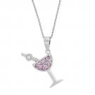 Sterling Silver Pink CZ Martini Glass Pendant P4701DP