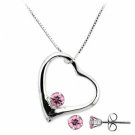 Sterling Silver Pink CZ Open Heart Pendant and Stud Earrings Set S4191LPZ