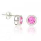 Sterling Silver Pink CZ Round 7mm Stud Earrings E9487LPZ