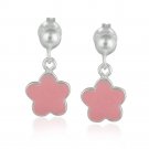 Sterling Silver Pink Enamel Flower Dangle Earrings E13744PK