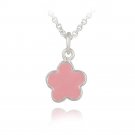 Sterling Silver Pink Enamel Flower Girls Necklace P13744PK